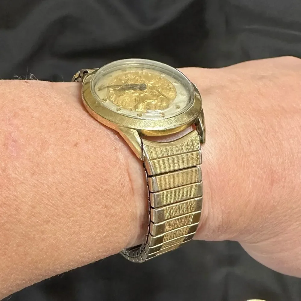 1957 St. Christopher Protect Us Benrus 10kt rolled Gold Watch - Selling As Is